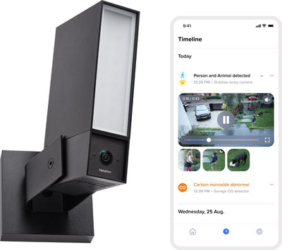 Netatmo Sicherheitskamera Original – Smarte Außenkamera mit Sirene – 2k+ HDR, KI-Erkennung, 110 dB Sirene Nachtsicht – Google Home, Apple Homekit Amazon Alexa – Schwarz
