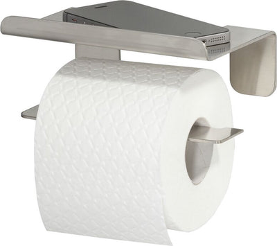 Tiger Colar - Toilettenpapierhalter mit Ablage - ohne Bohren - Toilettenpapierhalter selbstklebend - Edelstahl gebürstet