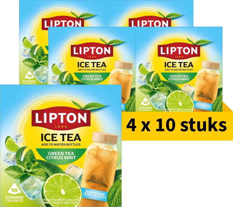 Lipton Eistee Grüner Tee Zitrus-Minze – 40 Pyramidenteebeutel – Grüner Tee Zitrus-Minze – 4 x 10 Beutel – Vorteilspackung