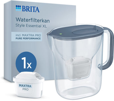 Brita Wasserfilterkanne Style Essential XL - 3,6l - Blau - inkl. 1x Maxtra Pro Pure Performance – große Filterkanne mit Smart-Light-LED-Klappdeckel, filtert Verunreinigungen besser