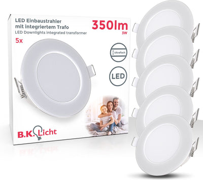 Briloner b.k.licht – LED-Einbaustrahler – 5er-Set – Badezimmerbeleuchtung – Strahler – IP65 – 4.000 K neutralweißes Licht – 350 lm – 3 W – ø8,6 cm
