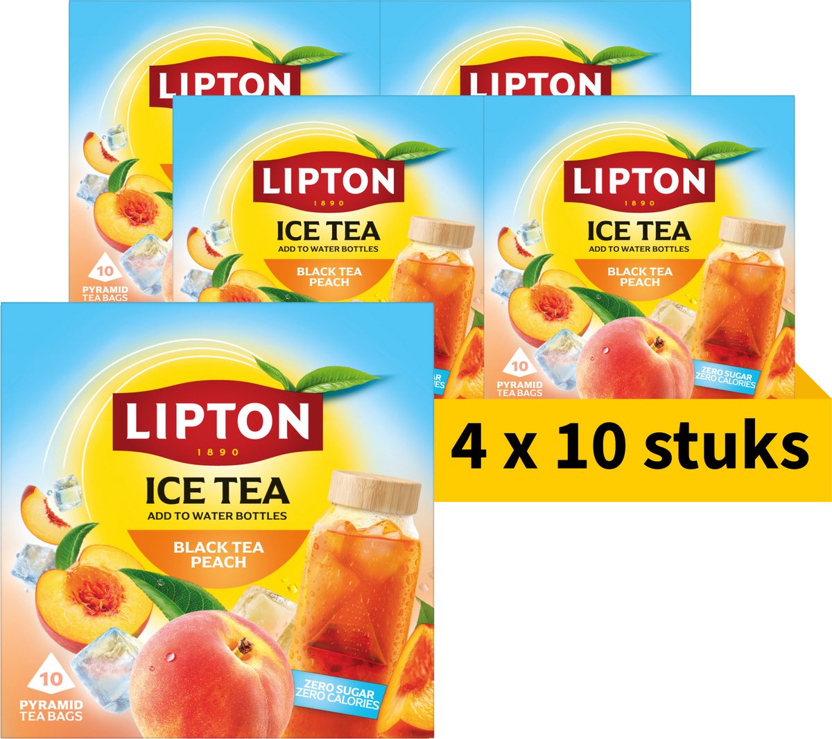 Lipton Eistee Black Tea Peach – 40 Pyramidenteebeutel – Black Tea Peach – 4 x 10 Beutel – Vorteilspackung