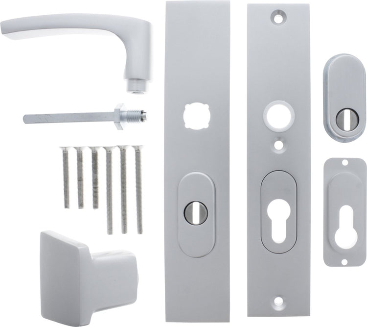 Starx-Sicherheitsbeschläge mit Kernzugschutz – Türbeschläge aus Aluminium – Drückergriff – langes Schild Stk. 55 Stk. 72 mm