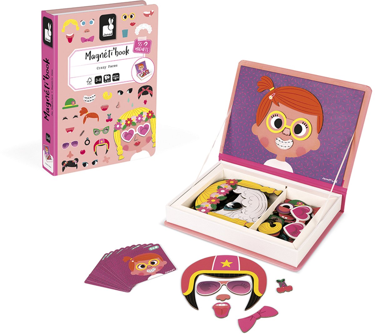 Janod – Magnetibook – Crazy Faces Girls – Magnetbuch-Spielset