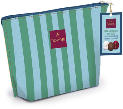 Domori – Luxus-Schokoladen-Osterei der Cabana-Kollektion – sortierte Eier aus dunkler Gianduia-Schokolade – Premium-Geschenkset – grüner und hellblauer Beutel – Verpackung zum Mitnehmen für unterwegs