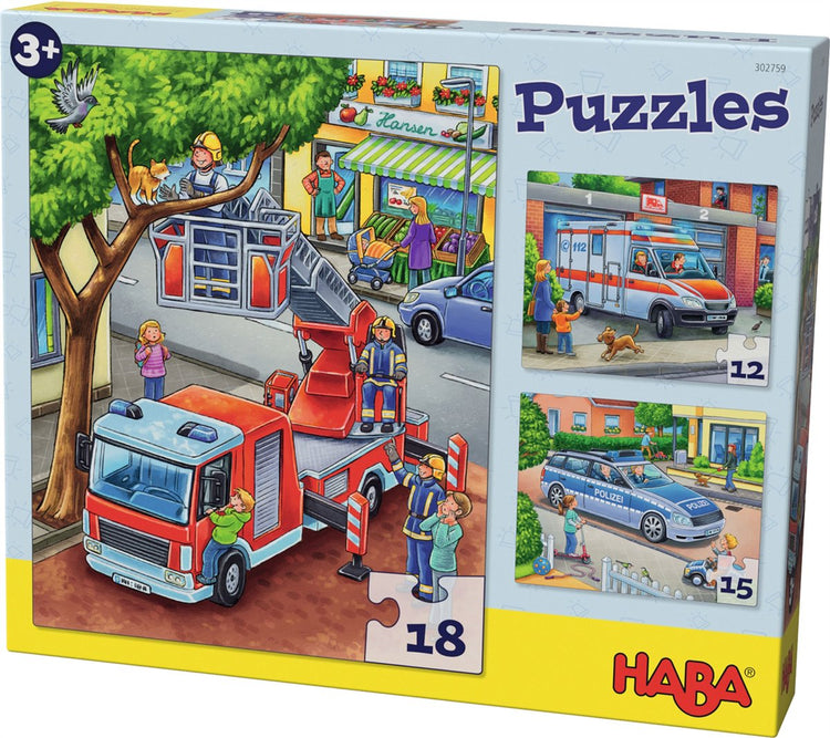 Haba Puzzle - Polizei, Feuerwehr Einsatzkräfte - 12 15 18tlg.