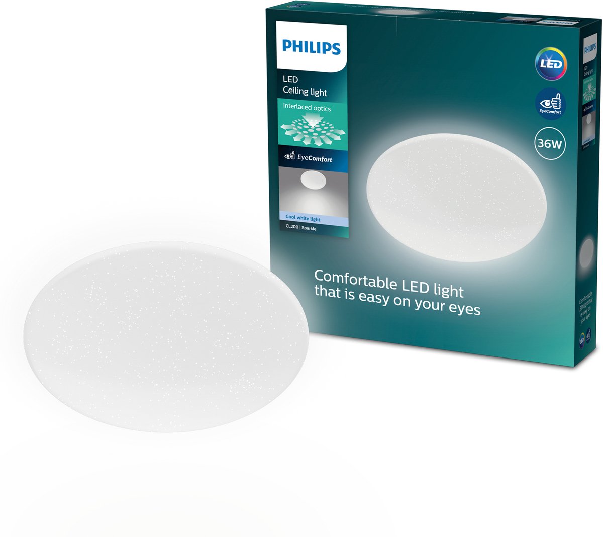 Philips Moiré-Deckenleuchte – Glitzereffekt – kaltweißes Licht: 4000 K – Durchmesser: 42 cm – 36 W – rund – weiß