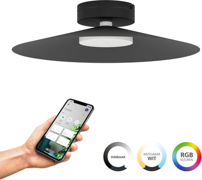 Eglo connect.z conomavilla-z smarte Deckenleuchte – ø 45 cm – Schwarz und Weiß – einstellbares RGB-Weißlicht – dimmbar – Zigbee