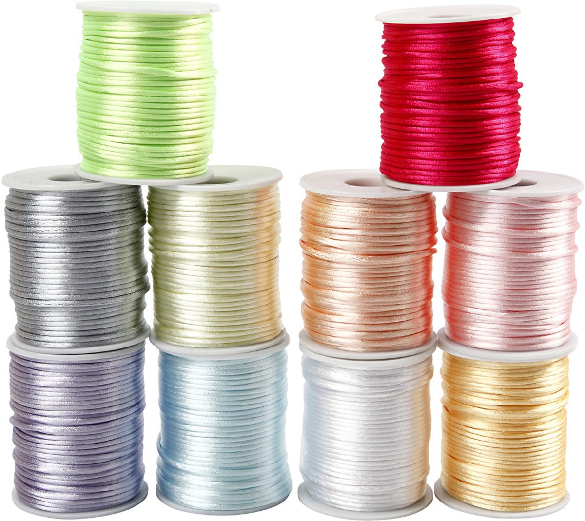 Kreativfirma Satinkabel, Dicke 2 mm, Pastellfarben, 10x50 m 1 Box