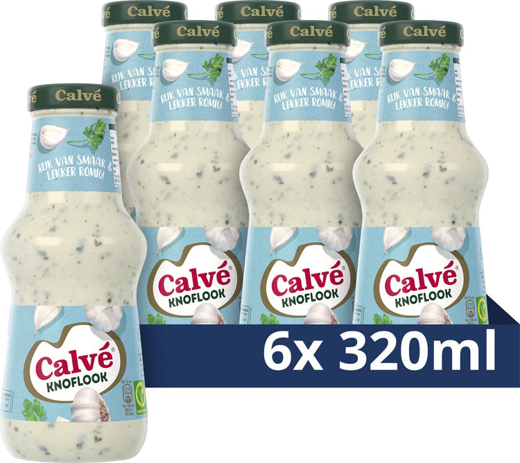 Calvé-Sauce – Knoblauch – köstlich zu all Ihren Snacks, zum Grillen oder für Gourmets – 6 x 320 ml