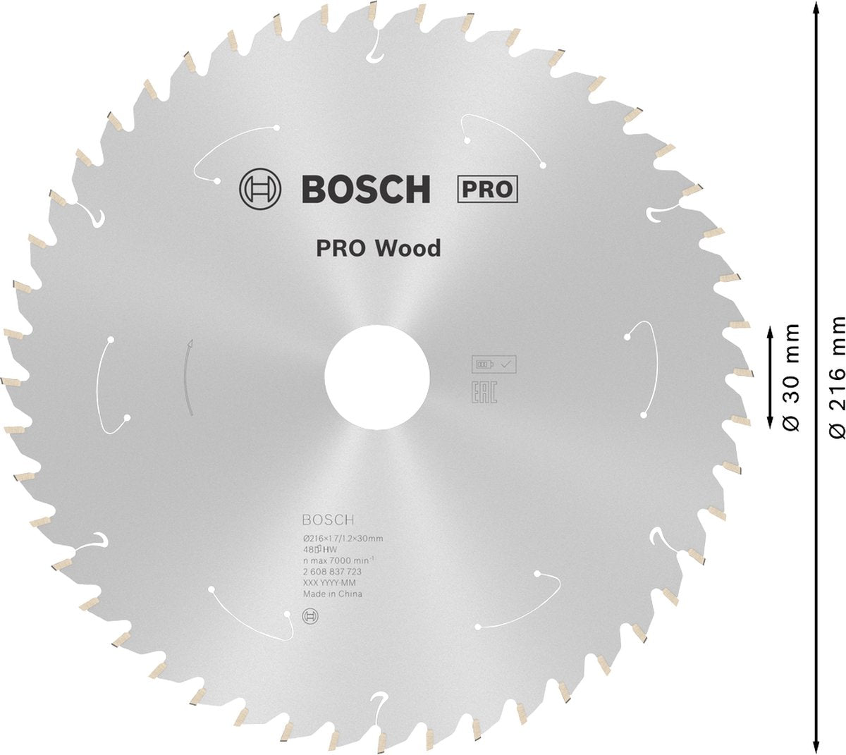 Bosch Professional Pro Wood - Kreissägeblatt - Akku-Kreissägeblatt, 216 x 1,7 x 30 mm, T48