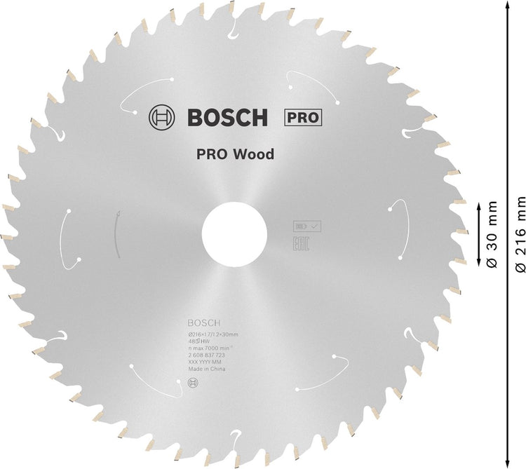 Bosch Professional Pro Wood - Kreissägeblatt - Akku-Kreissägeblatt, 216 x 1,7 x 30 mm, T48