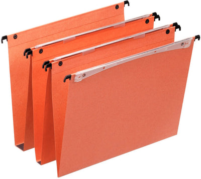Esselte Orgarex Dual Vertikal-Hängeordner A4 – mit Kupplungssystem und Druckknöpfen – 15 mm Boden – 25 Stück – Orange