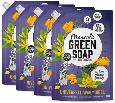 Marcel's Green Soap Universal-Waschmittel-Nachfüllung – Amber Ylang Ylang – 4 x 1 l – 92 Waschgänge