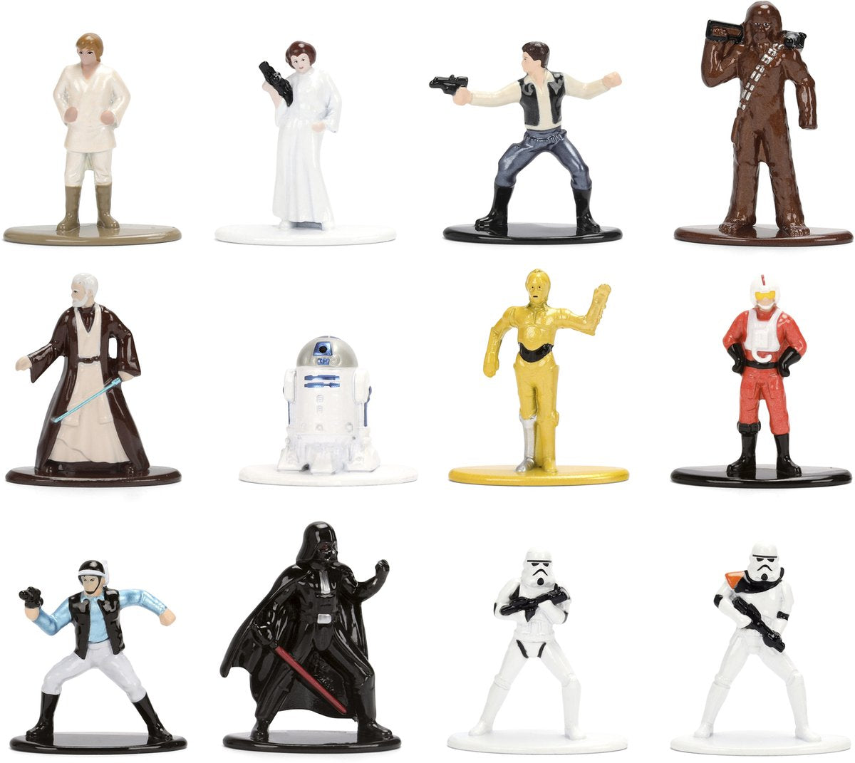 Jada – Disney-Figur – Star Wars 12er-Pack Nanofiguren – Han Solo – Leya – Luke Skywalker – Obi Wan Kenobi – C3PO – R2D2 – Chewbacca – Stormtrooper – Darth Vader – Rebellenpilot
