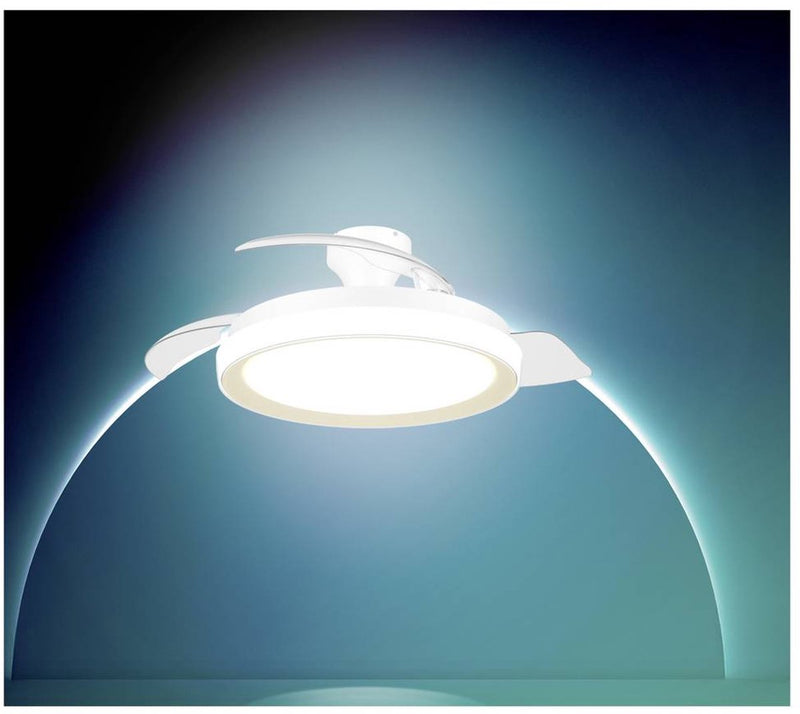 Philips LED Philips Bliss Deckenventilator mit integrierter LED-Lampe – 3 einziehbare Flügel, Durchmesser: 106 cm – 4500 Lumen – einstellbares weißes Licht von 2700 K bis 6500 K – dimmbar bis zu 5 % – Fernbedienung – Weiß mit Gold