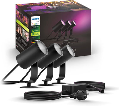 Philips Hue Lily Gartenstrahler – weißes und farbiges Licht – 3 Spots – Schwarz – Niedervolt – Sockel