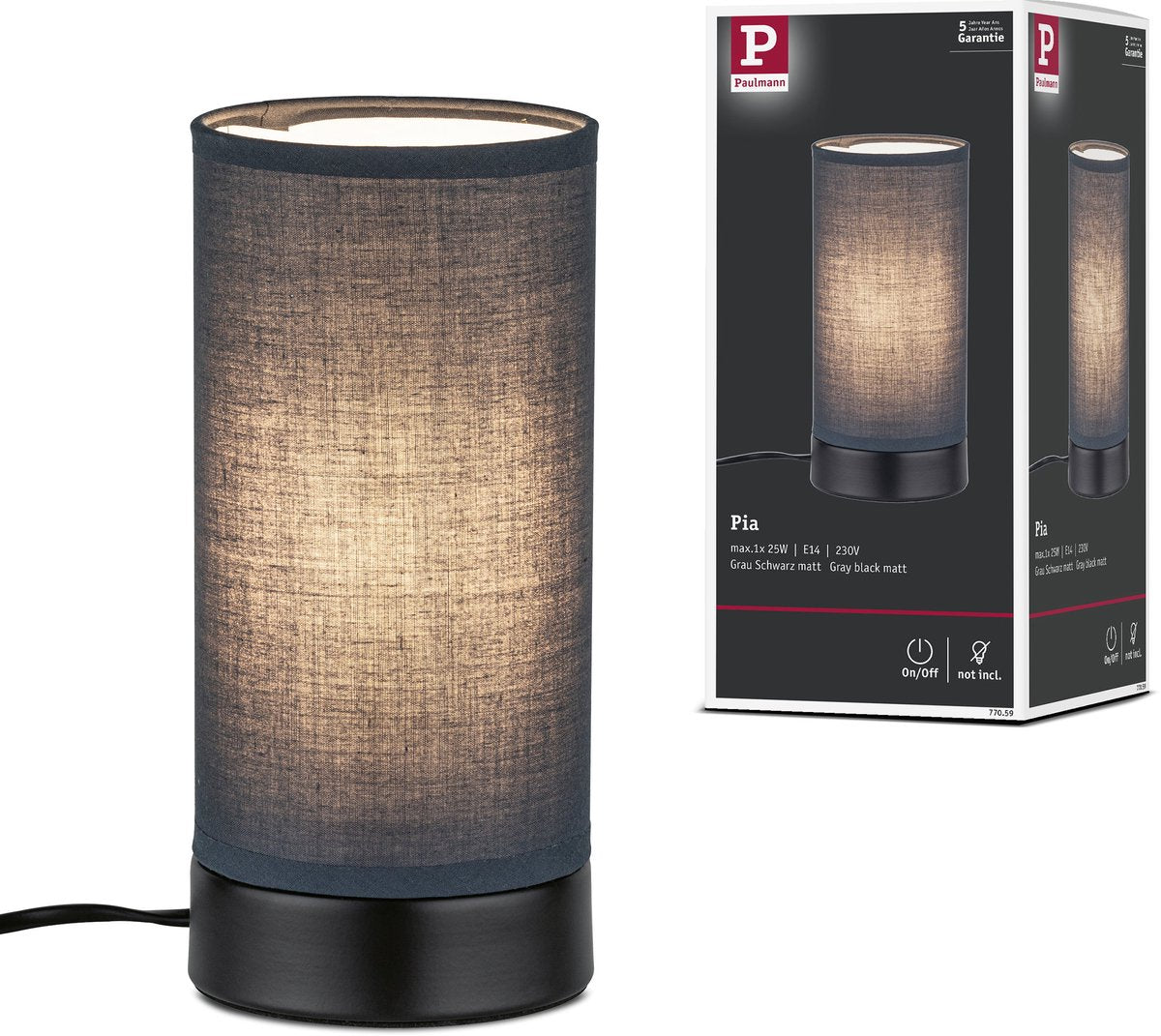 Paulmann LED-Tischleuchte Pia E14 max. 25w schwarz matt