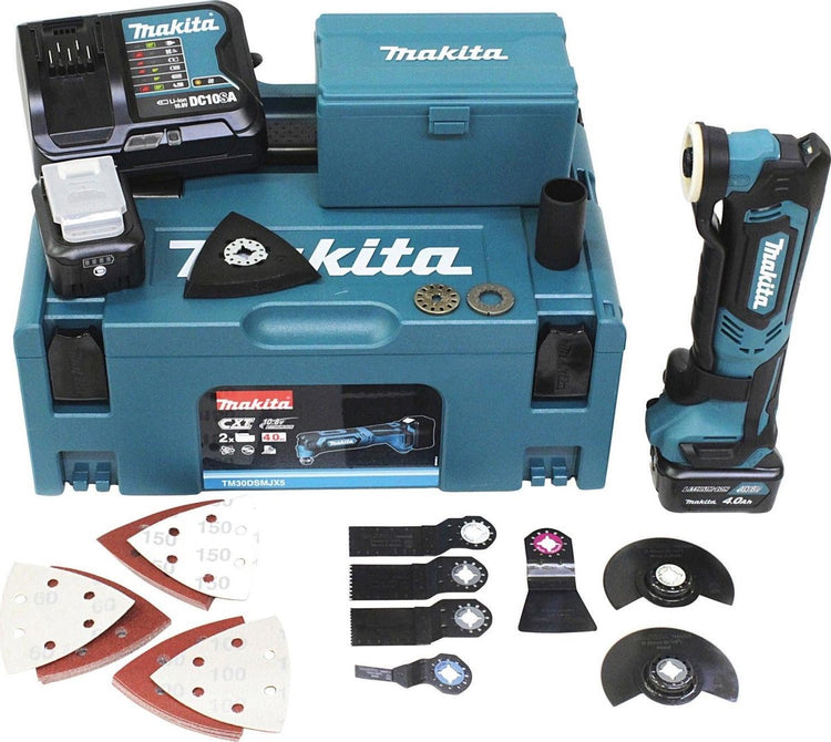 Makita Multitool-Set – tm30dsmjx5 – 10,8 V Li-Ionen-Akku (2x 4,0 Ah Akku) – inkl. Zubehörset in Mbox