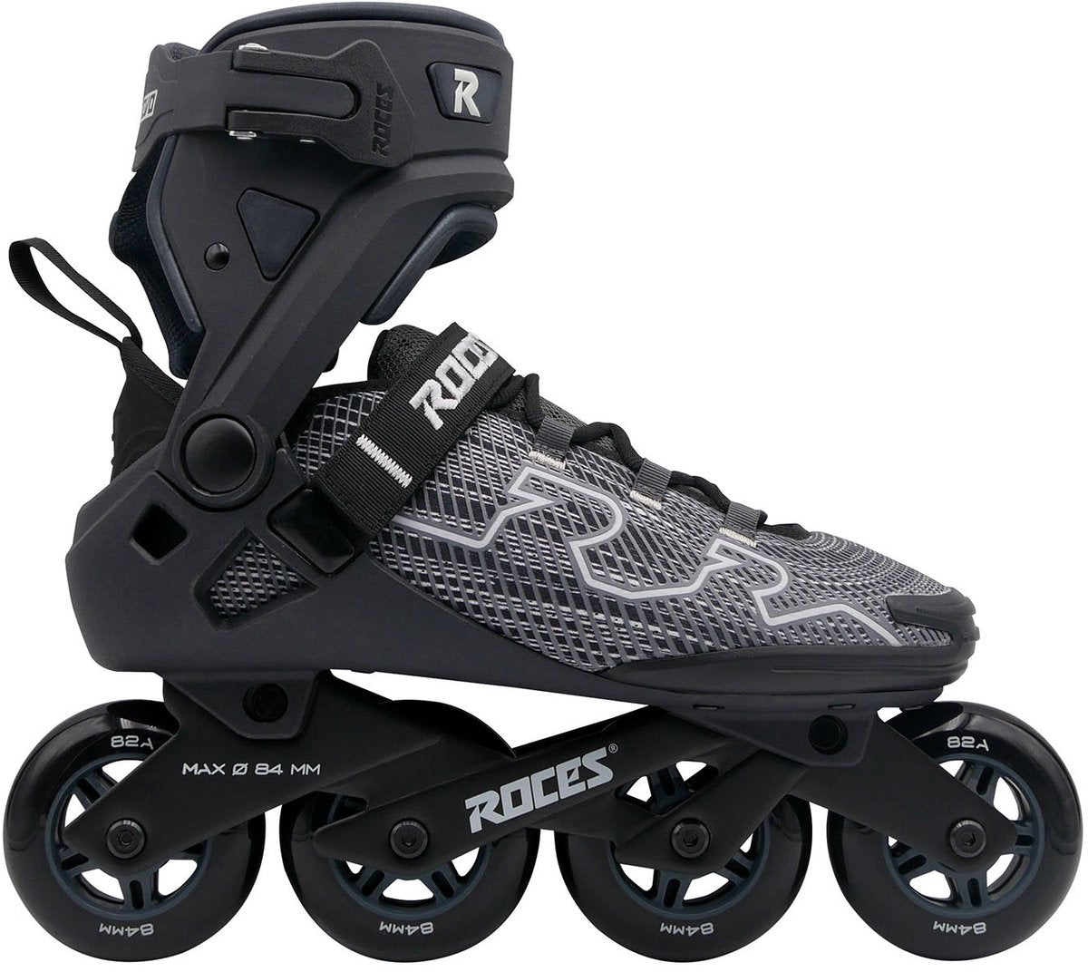 Roces R-Evo 84 Inline-Skates – 84 mm – Softboot – zusätzliche Komfortstabilität – Fersenverriegelung, einfacher Einstieg – Abec-7 – Fitness-Inline-Skates – Herren Damen – Schwarz Anthrazit – Größe 40