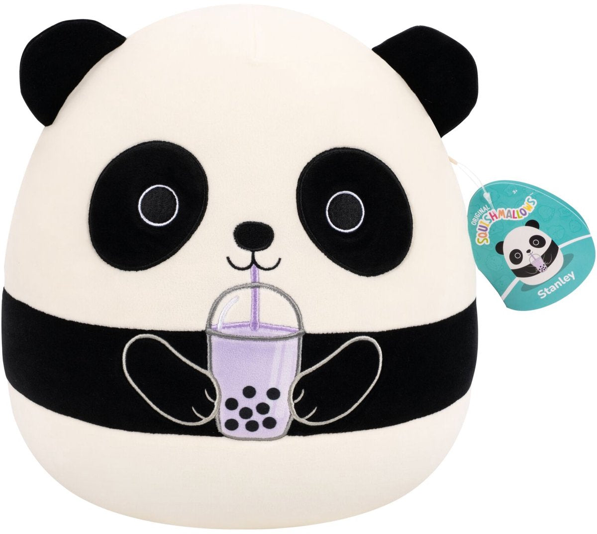 Squishmallows – mittlerer Plüsch – (Stanley – Schwarz-Weiß-Panda mit Boba) – 30 cm