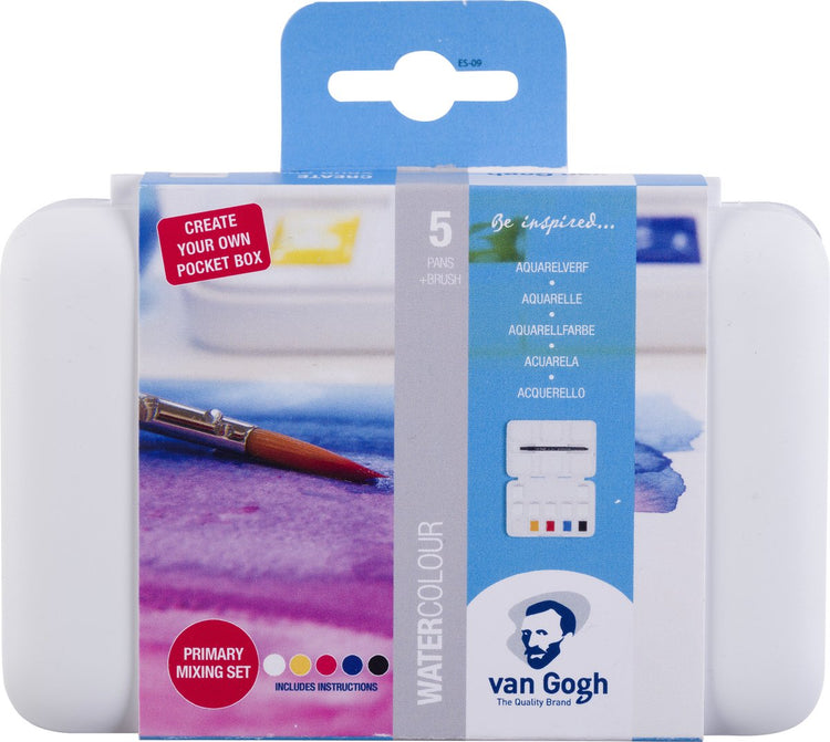 Van Gogh • Aquarellfarben-Taschenbox, Primärmischset, 5 halbe Näpfchen + 7 Rohlinge