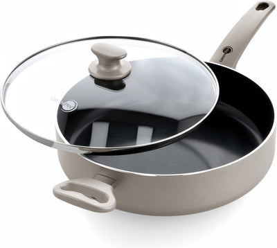 Greenpan Cambridge Schmorpfanne 28 cm mit Deckel – 4,2 l – PFAs-freie Antihaftbeschichtung – Schmorpfanne Induktion – Keramikpfanne – ofenfest bis 160 °C – Kaltgriffe – Glasdeckel – Bronze