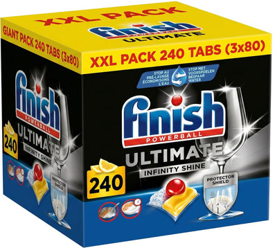 Finish Ultimate Infinity Shine Lemon Spülmaschinentabs – 3 x 80 = 240 Kapseln – Vorteilspackung