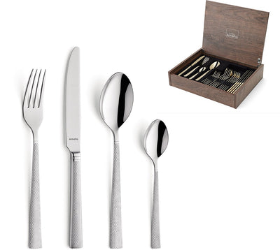 Amefa Jewel – 24-teiliges Besteckset – für 6 Personen – silberfarben – in luxuriöser Holzbox
