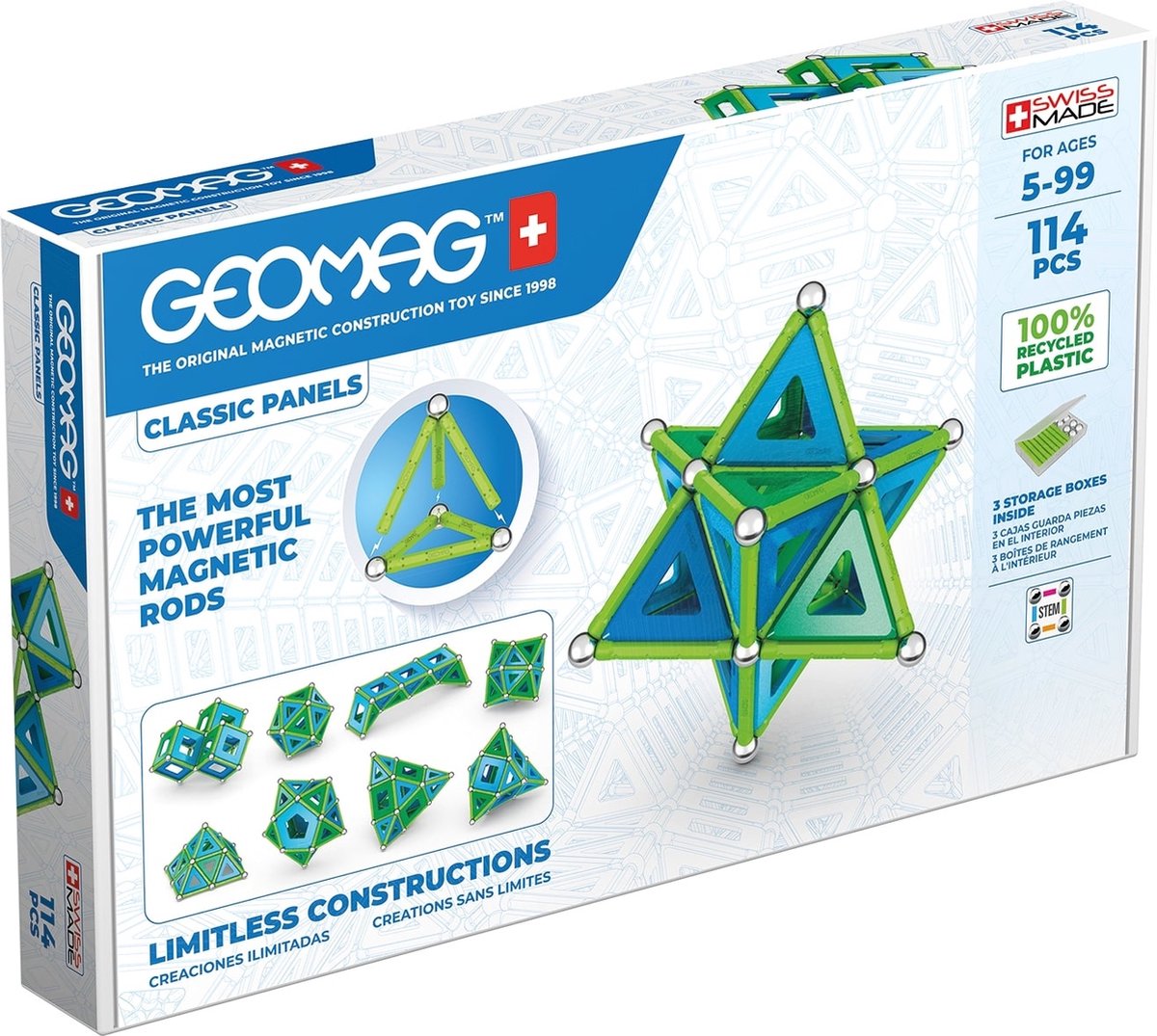 Geomag Classic Panels Green Line Recycling – Magnetisches Konstruktionsspielzeug – 114 Teile – ab 5 Jahren