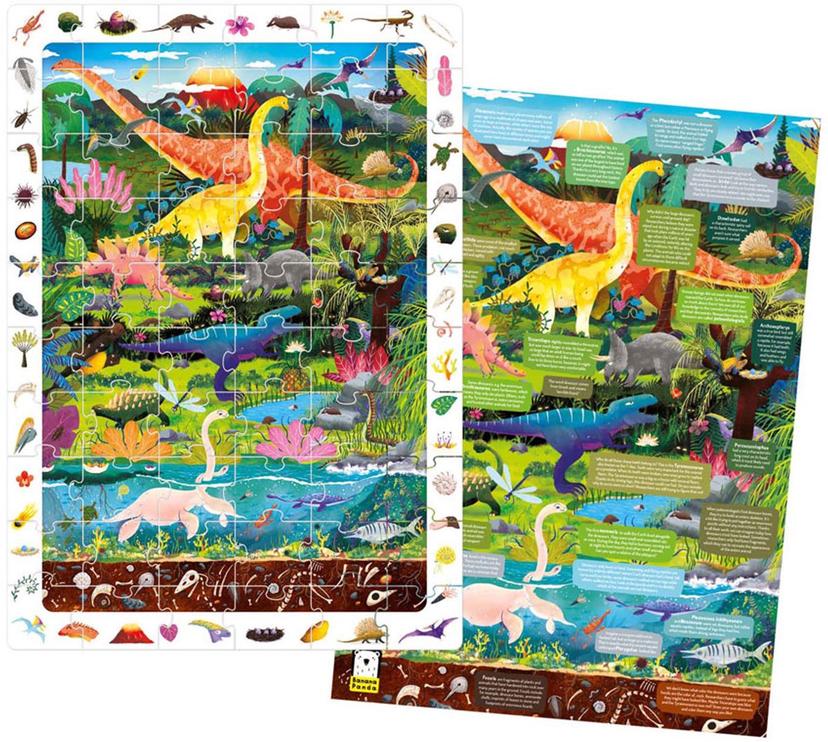 Banana Panda - Such- und Uhr Puzzle Dinosaurier - 60st.
