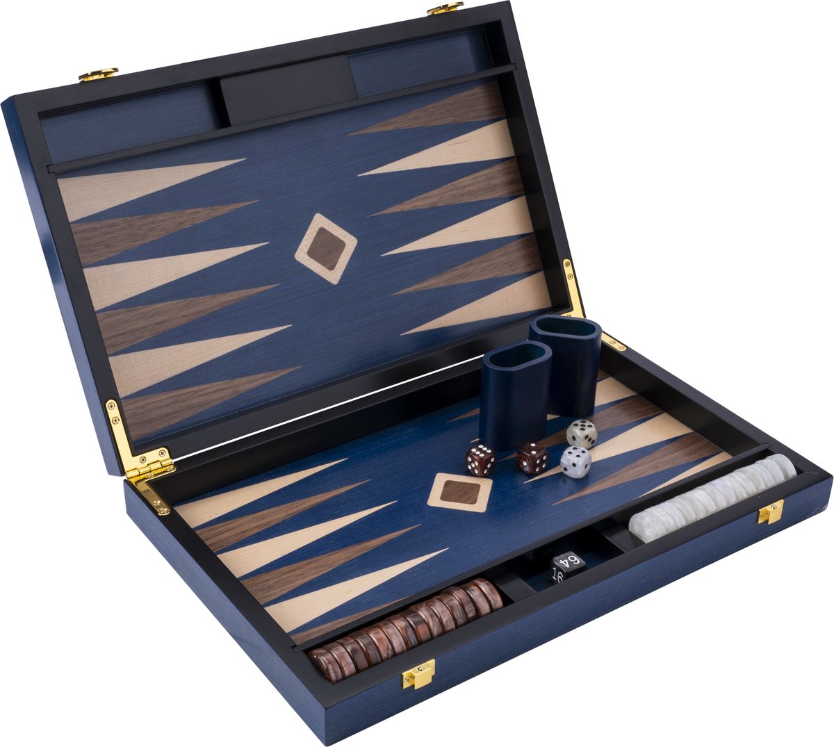 Longfield Backgammon 15 Blau, Walnuss-Ahorn-Trangle -