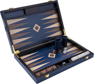 Longfield Backgammon 15 Blau, Walnuss-Ahorn-Trangle -