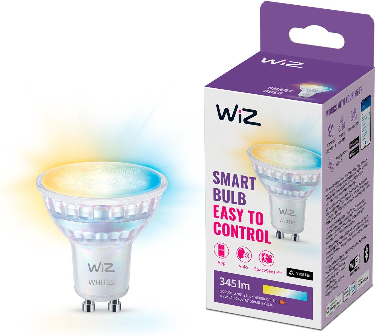 Wiz Spot – intelligente LED-Beleuchtung – warmes bis kühles weißes Licht – GU10 – 50 W – WLAN