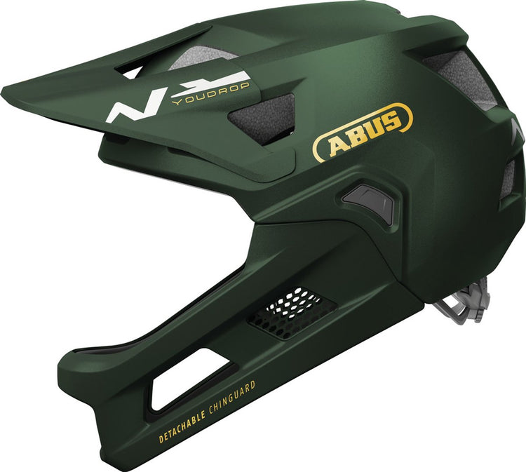 Abus MTB-Helm youdrop ff – Integralhelm für Kinder und Jugendliche – für Einsteiger in den Mountainbike-Sport – mit abnehmbarem Kinnschutz – grün, Größe S