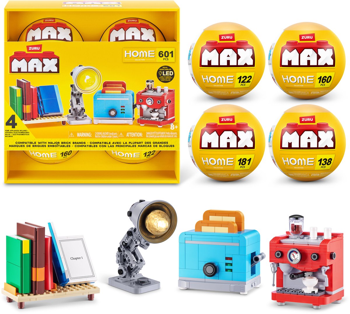 Max Zuru Hausbauset – Bücher, Kaffee, Toaster und Lampe – 4er-Pack