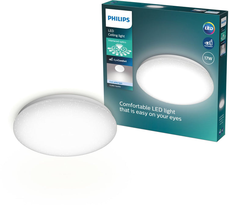Philips LED Philips Moire Deckenleuchte – Glitzereffekt – kaltweißes Licht: 4000 K – Durchmesser: 32 cm – 17 W – rund – Weiß