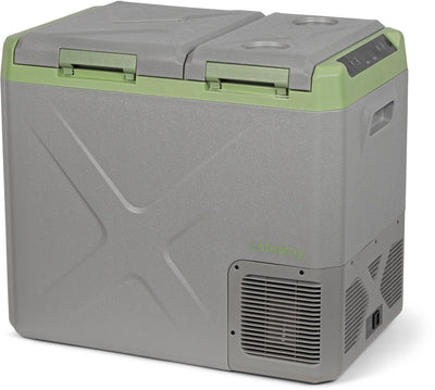 Elektrische Kompressor-Kühlbox Steamy-e – Doppelfach – gleichzeitiges Kühlen und Gefrieren – 40 Liter – 12 V und 230 V – für Auto und Camping – Grau