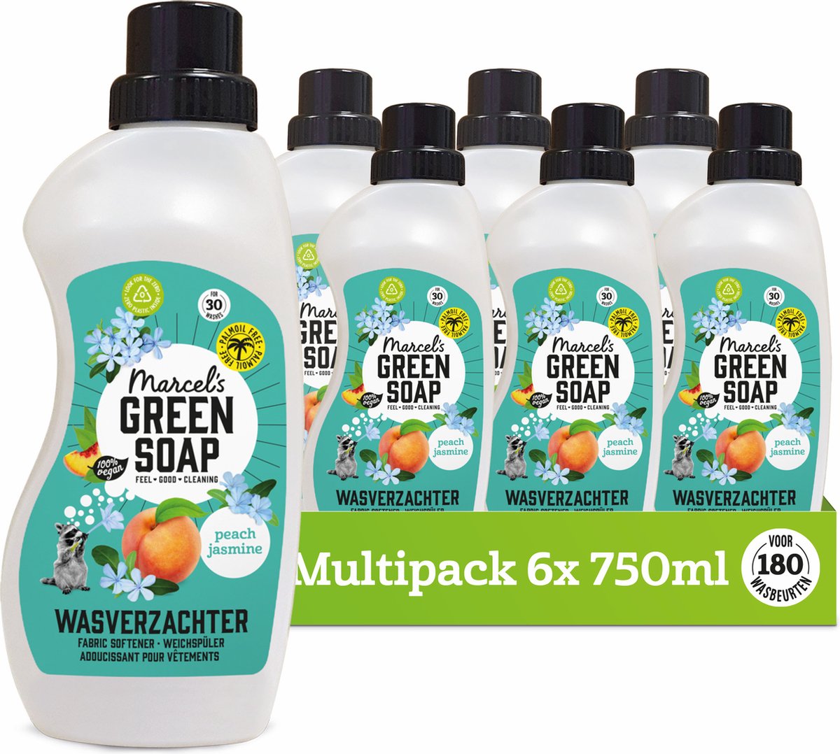 Marcel's grüner Seifen-Weichspüler – Pfirsich-Jasmin – 6 x 750 ml – 180 Wäschen