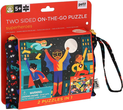 Kleines Collage-Puzzle Superhelden – doppelseitiger Karton – Reisespiel.