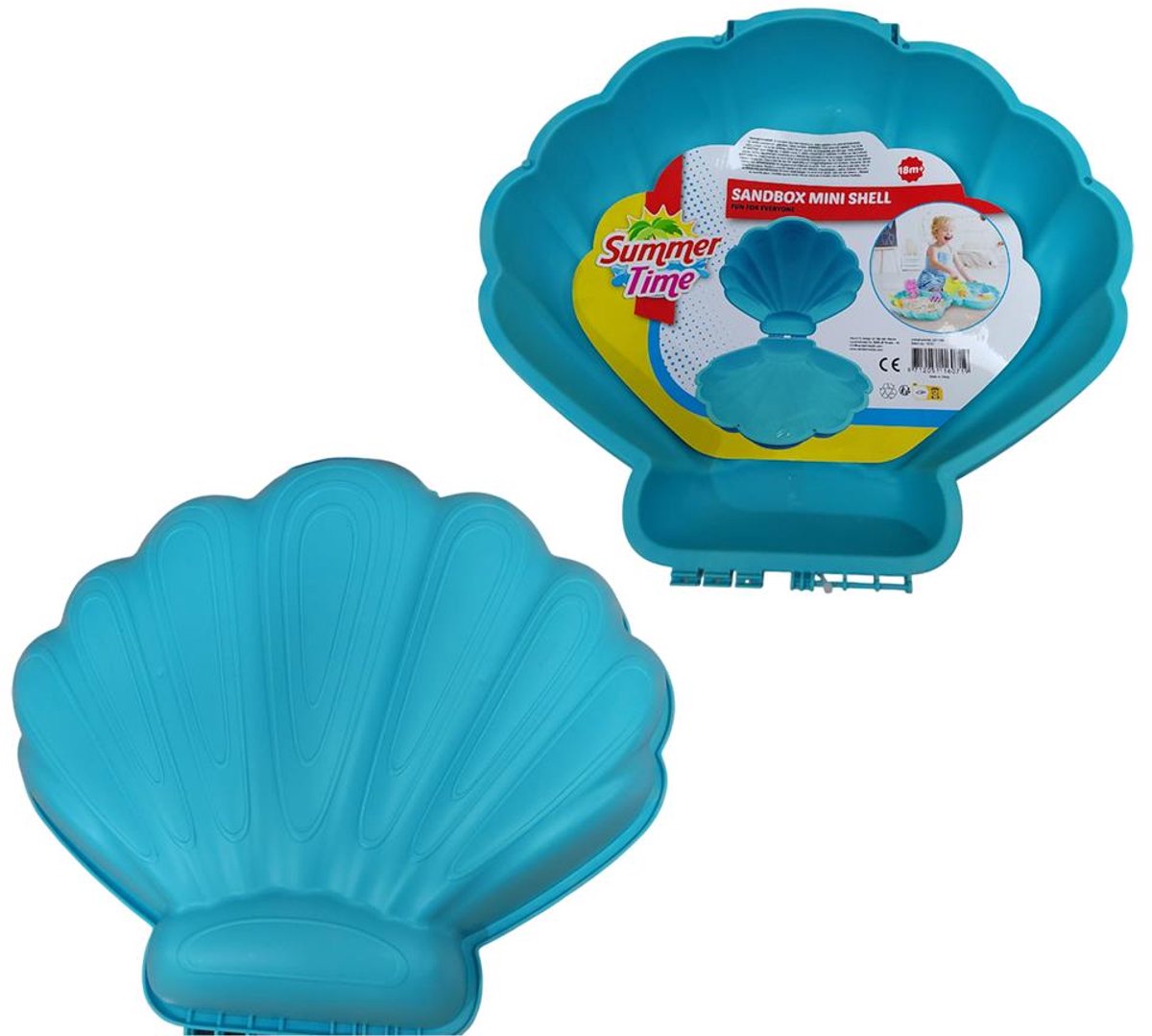 Summertime Mini-Muschel blau 45x43x16 cm mit Deckel - Sandkasten-Muschel - Sandspielzeug - Wasserspielzeug