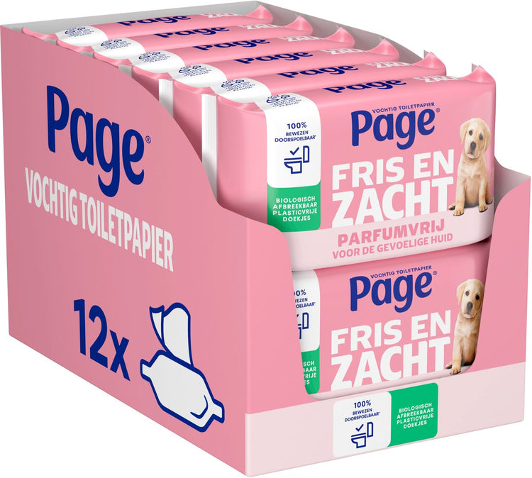 Page ® feuchtes Toilettenpapier – frisch und weich (sensitiv) – parfümfrei – 456 Blatt – 12 x 38 Stück – Vorteilspack