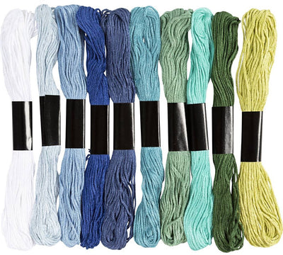 Creativ Company Stickgarn, Stärke 1 mm, Blau-Grün-Harmonie, 10x8 m 1 Box