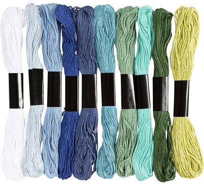 Creativ Company Stickgarn, Stärke 1 mm, Blau-Grün-Harmonie, 10x8 m 1 Box