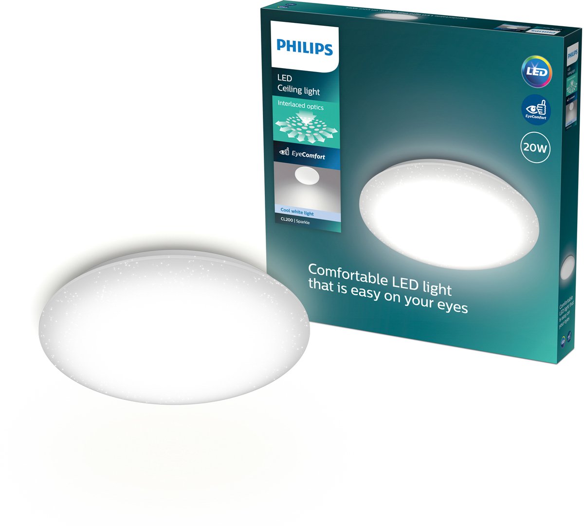 Philips LED Philips Moire Deckenleuchte – Glitzereffekt – kaltweißes Licht: 4000 K – Durchmesser: 38 cm – 20 W – rund – Weiß