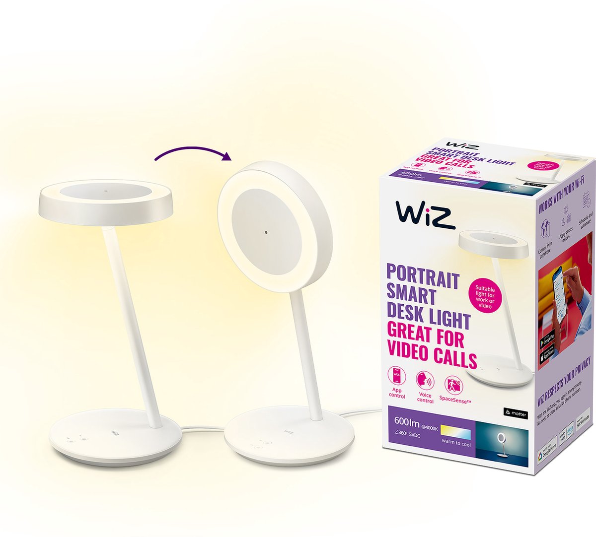 Wiz Schreibtischlampe – warmes bis kaltweißes Licht – intelligente LED-Beleuchtung – integrierte LED – WLAN