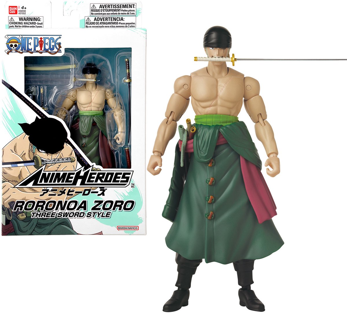 Bandai – Anime-Helden – One Piece-Figur – Roronoa Zoro-Figur, 17 cm, Drei-Schwerter-Stil – offiziell lizenziertes One Piece – Zoro 3 Schwert-Manga-Actionfigur – Kinderspielzeug ab 4 Jahren und + – 37052