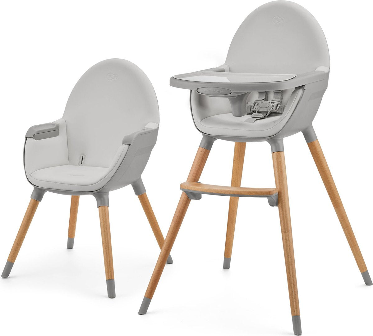 Kinderkraft fini 2 Hochstuhl 2-in-1 – Kunstleder – verstellbares Tablett – Spielsessel – Sicherheitsgurte – 6 Monate bis 5 Jahre – Grau