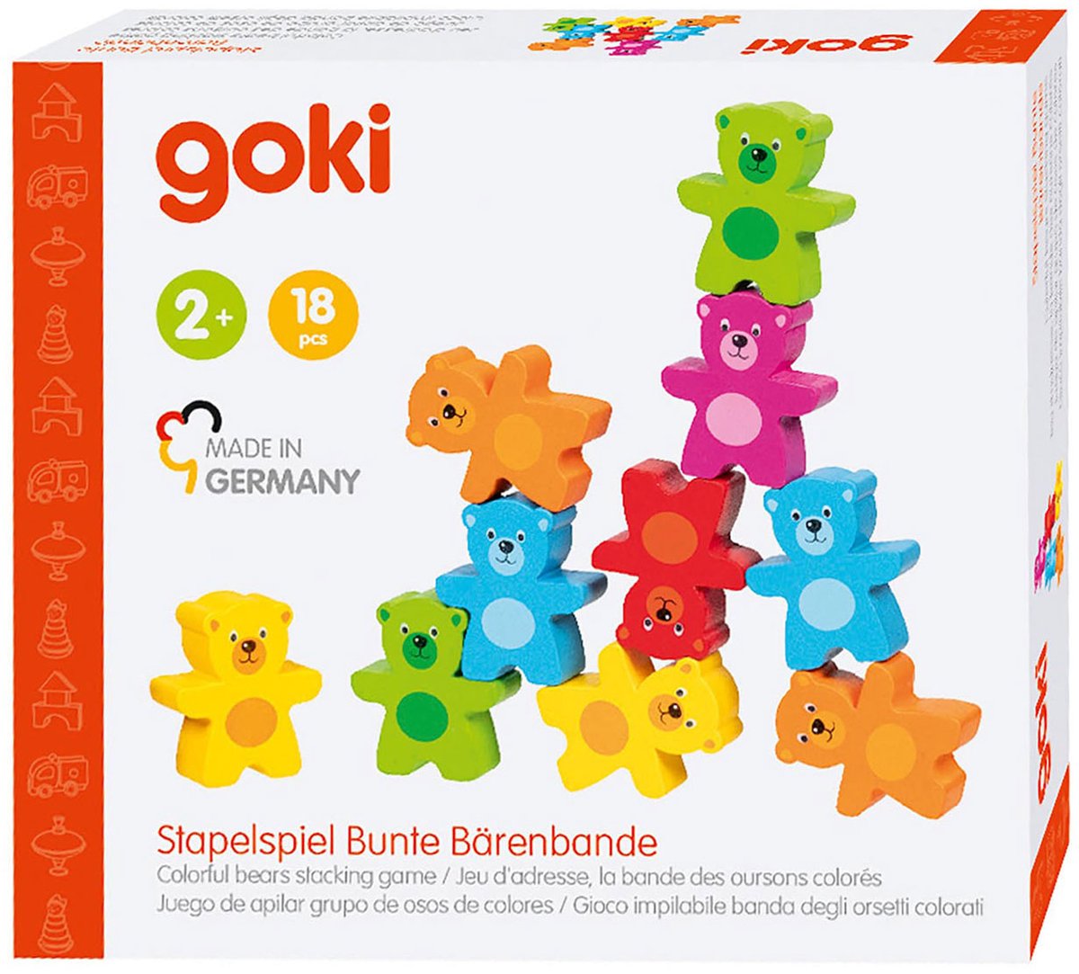 Goki -Holzfarben Bear Stapeling Game, 9dlg.