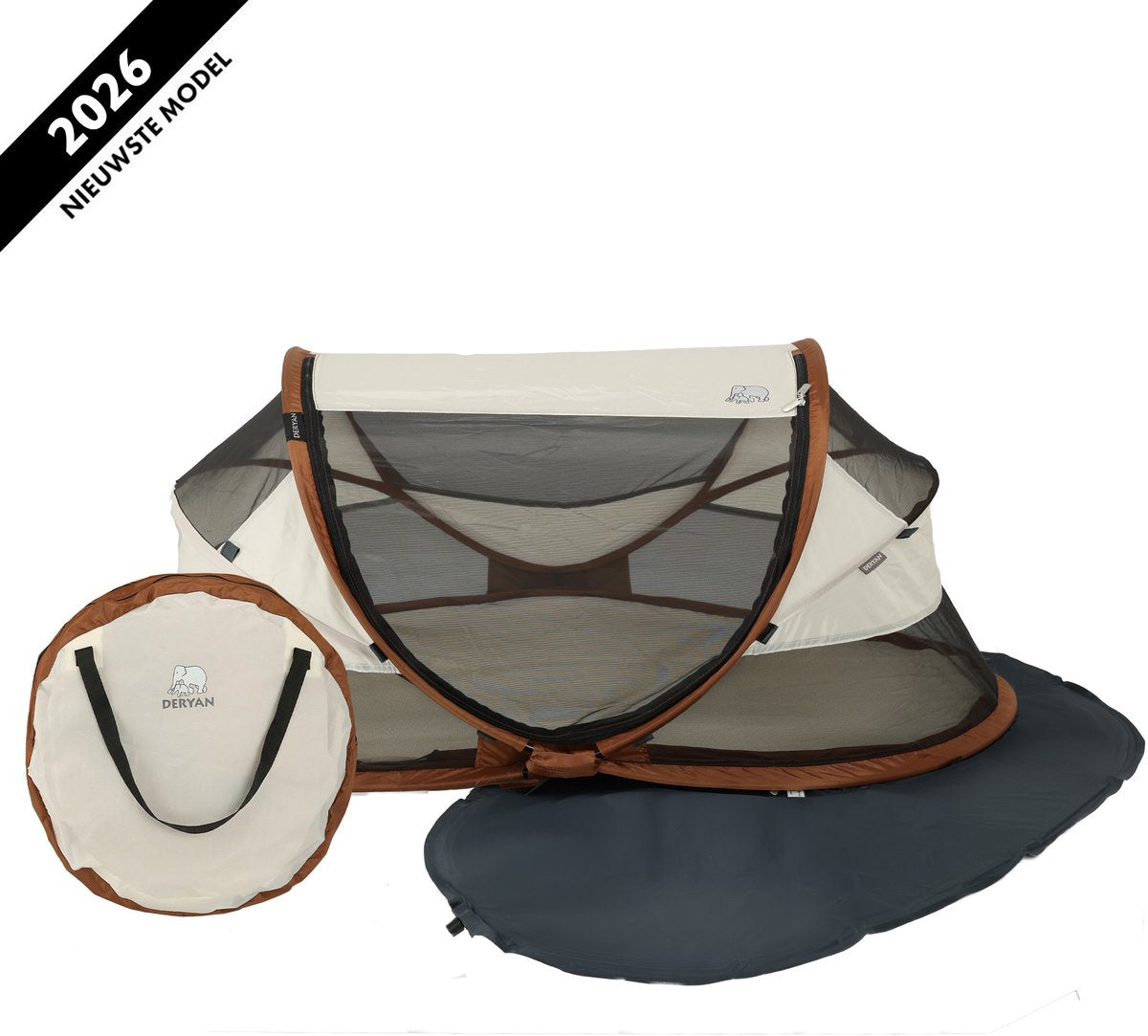 Deryan Baby-Luxus-Campingbett – Baby-Reisebett mit Matratze – Sand